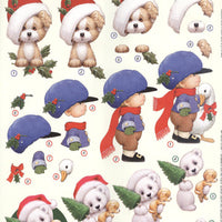 3D Precut Puppy with Santa hat, boy and goose, teddy bear and puppy
