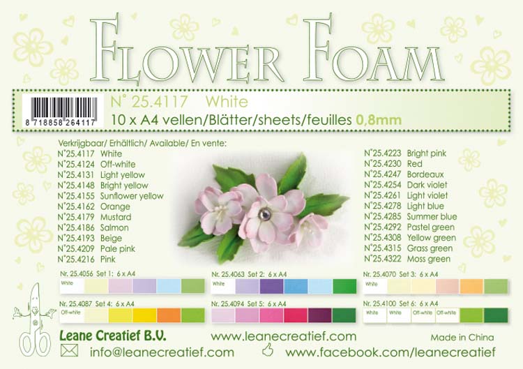 Leane Creatief Flower Foam Set 6 6 A4 Sheets - White/Green
