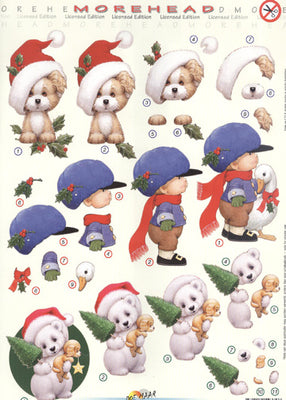 3D Precut Puppy with Santa hat, boy and goose, teddy bear and puppy