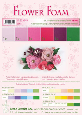 Flower Foam Set 5 6 A4 Sheets - Red/Pink