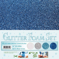Glitter Foam Set 3 4 A4 Sheets - Blue/White/Silver