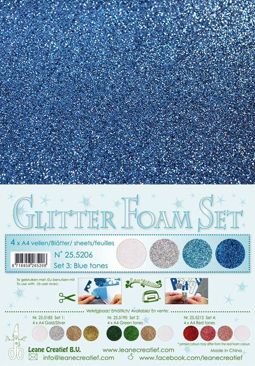 Glitter Foam Set 3 4 A4 Sheets - Blue/White/Silver