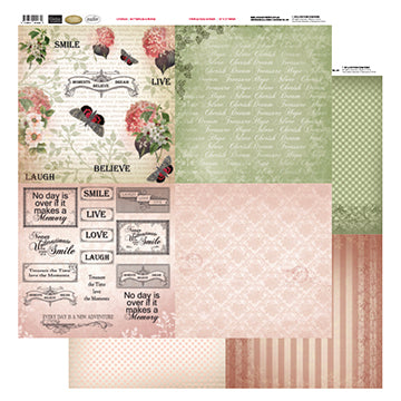 12x12 Patterned Paper  (8 Designs) - Buterflies & Words - Vintage Rose Collection (5)