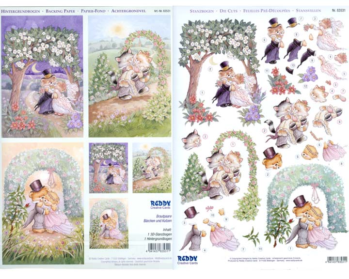 3D Precut - Wedding Bears & Cats with Backing Paper