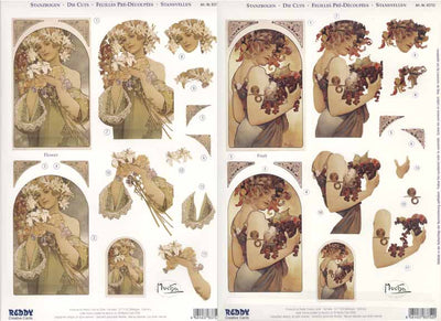 3D Precut Alphonso Mucha Flowers & Fruits 2 sheets