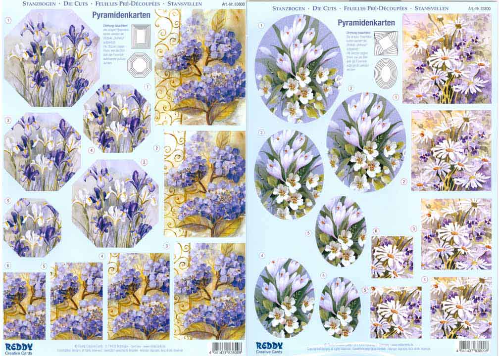 3D Precut - Purple and White Flowers - 2 sheets