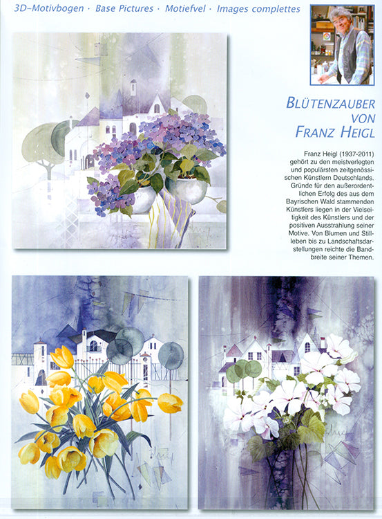3D Precut (2 sheets)Franz Heigl Hydrangeas, Tulips, Hibiscus