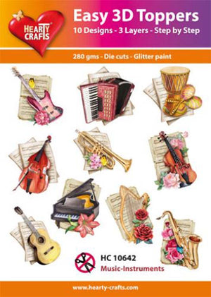 Hearty Crafts Easy 3D Toppers - Music-Instruments