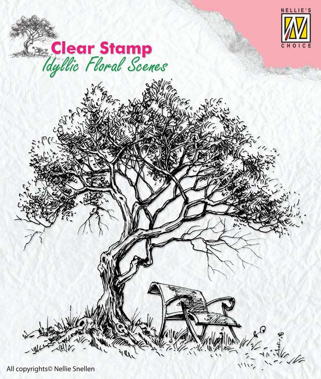 Nellie's Choice Clear Stamp Idyllic Floral Scenes - Tree with Bench