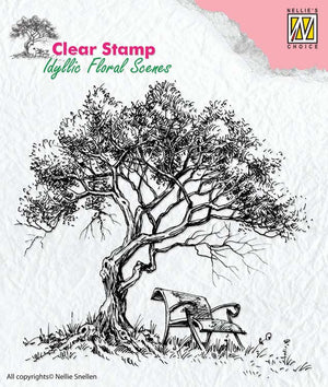 Nellie's Choice Clear Stamp Idyllic Floral Scenes - Tree with Bench