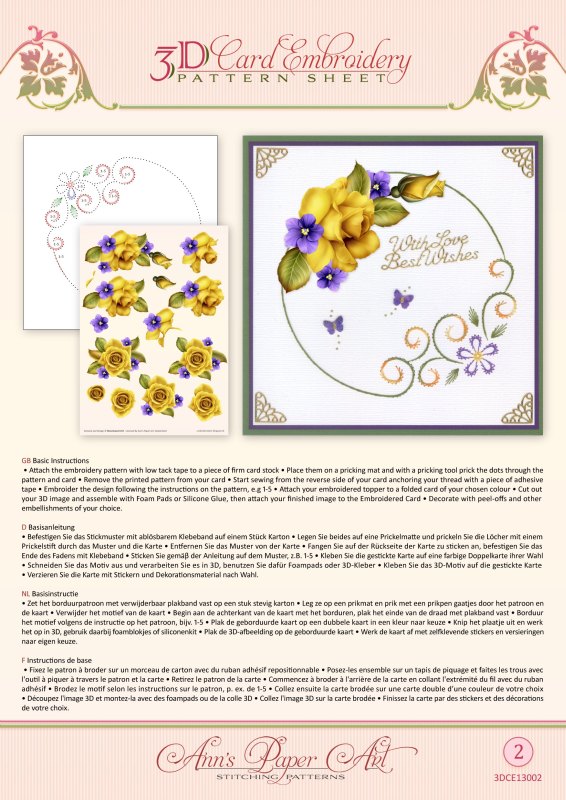 Ann Paper Embroidery Pattern - Yellow Rose